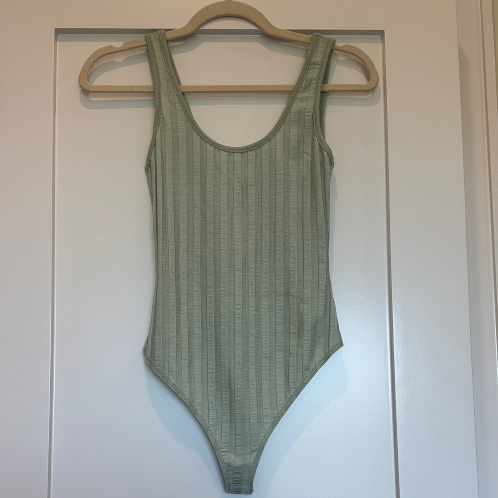 Jonathan Simkhai Sage Green Striped Bodysuit